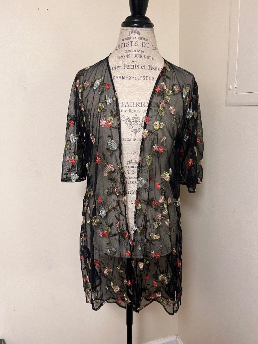 Chenault cardigan sheer mesh floral embroidered Size L